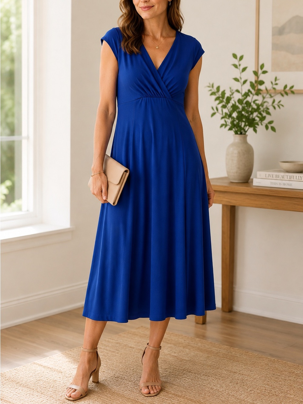 American Living Royal Blue Surplice Empire Waist Midi Dress 14